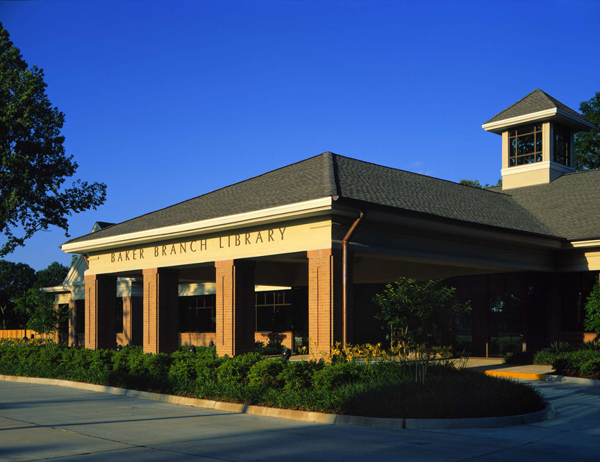 Exterior image of East Baton Rouge Parish Library Baker branch. Designed by Cockfield Jackson Architects. 