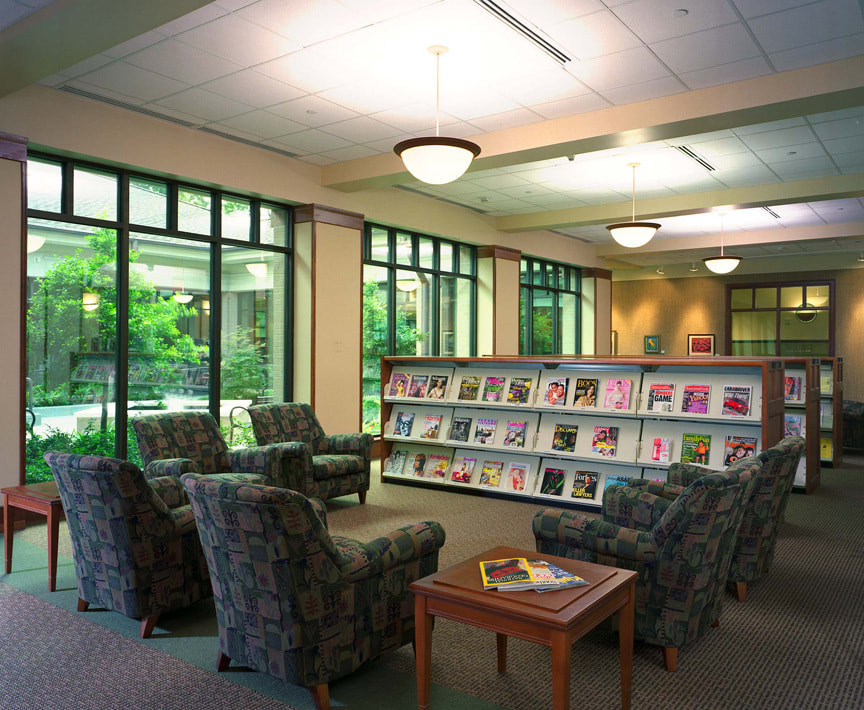 Interior image of East Baton Rouge Parish Library Baker branch. Designed by Cockfield Jackson Architects. 
