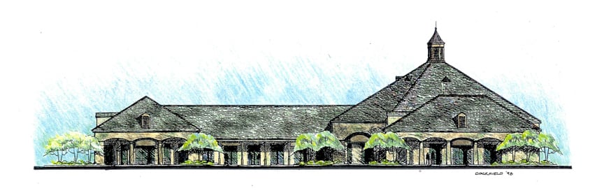 Sketch of Carriage Crossing Retail Center. Design by Cockfield Jackson Architects.