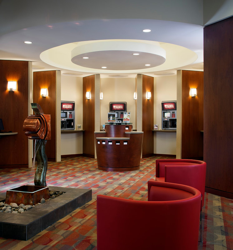 Interior of the Walker branch of Essential Federal Credit Union. Designed by Cockfield Jackson Architects.