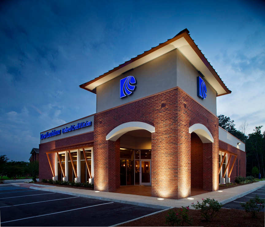 Exterior of the Walker branch of Essential Federal Credit Union. Designed by Cockfield Jackson Architects.