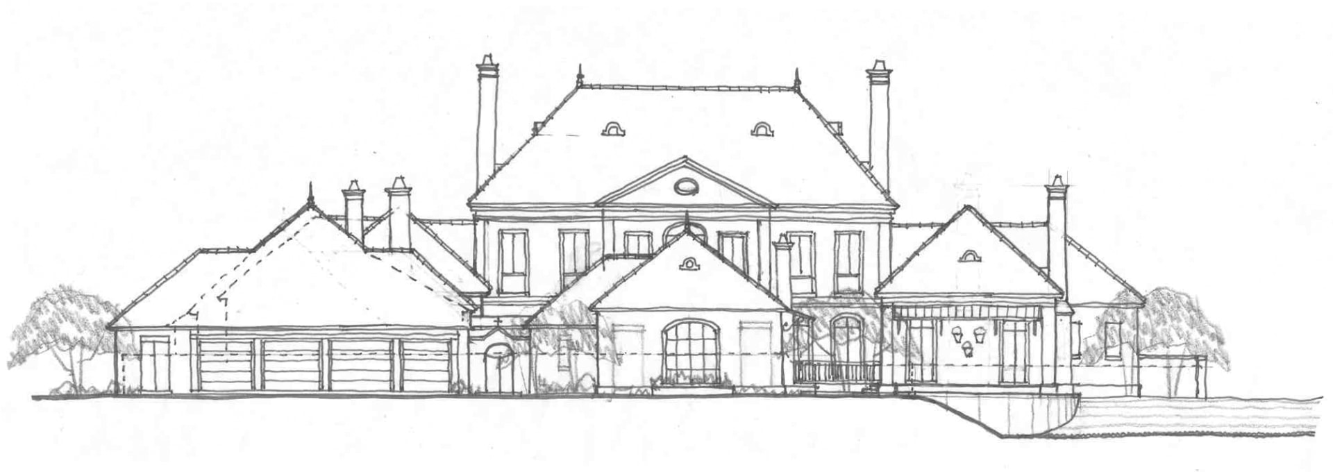 Rendering of house built in the French Renaissance architectural style. Designed by Cockfield Jackson Architects.