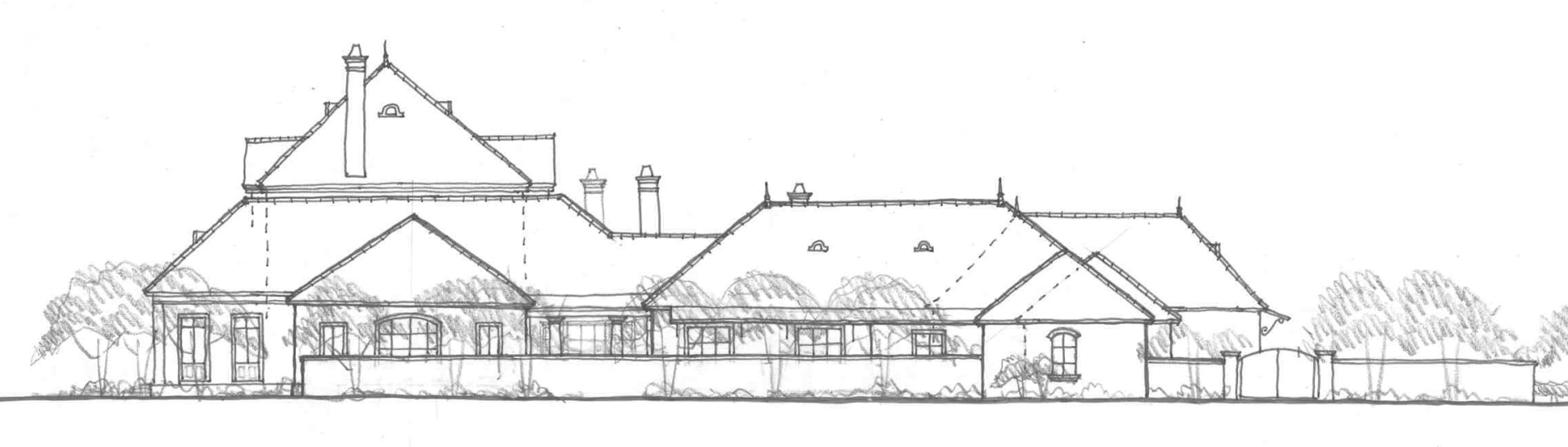 Rendering of house built in the French Renaissance architectural style. Designed by Cockfield Jackson Architects.