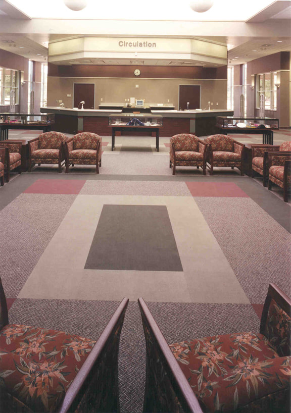 Interior image of East Baton Rouge Parish Library Greenwell Springs Regional branch. Designed by Cockfield Jackson Architects. 