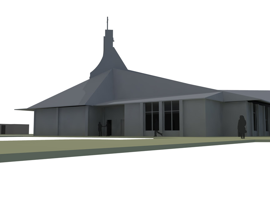 Conceptual rendering of Holy Family Catholic Church in Port Allen, LA. Renovations by Cockfield Jackson Architects.