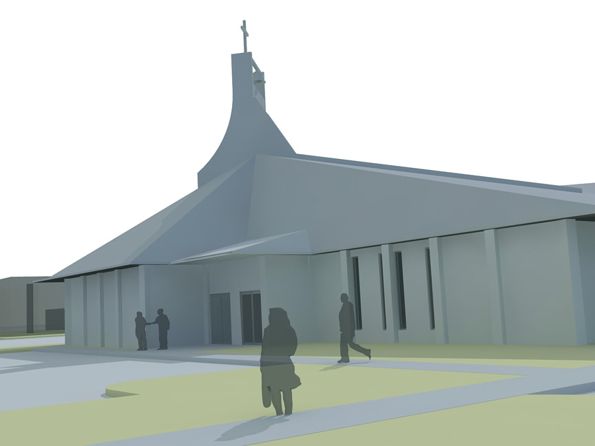 Conceptual rendering of Holy Family Catholic Church in Port Allen, LA. Renovations by Cockfield Jackson Architects.