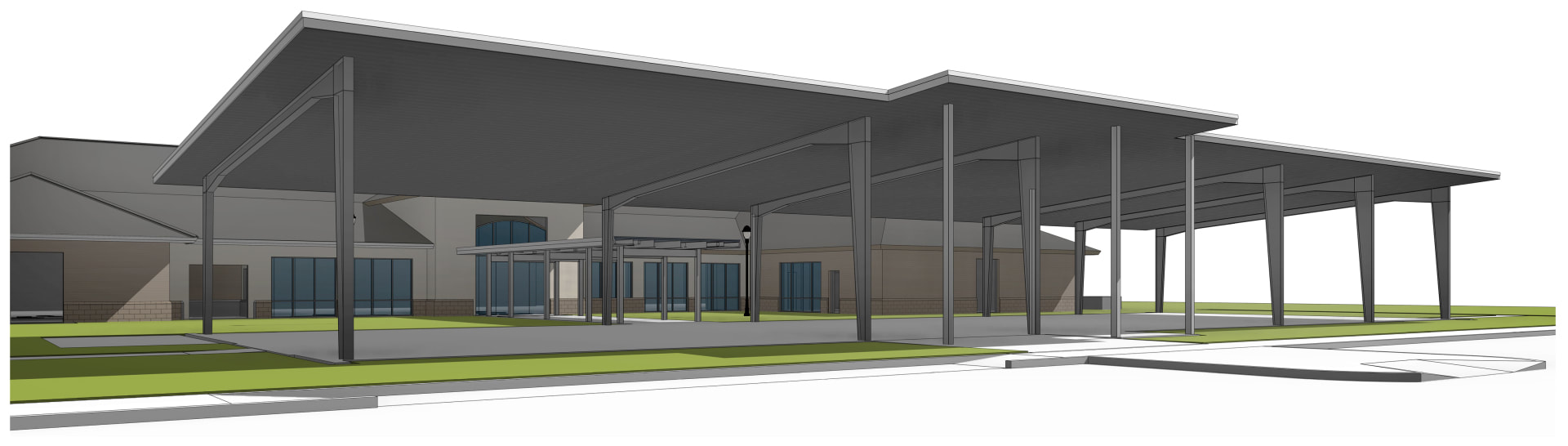 Conceptual rendering of addition to Denham Springs-Walker branch of the Livingston Parish Library. Designed by Cockfield Jackson Architects.