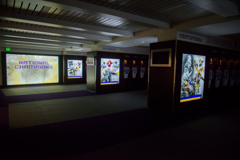 Interior image of LSU Tiger Stadium locker room after renovations completed by Cockfield Jackson Architects.