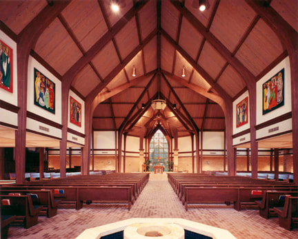 Image of St. Aloysius Catholic Church. New church building designed by Cockfield Jackson Architects. Renovation and additions also completed by Cockfield Jackson Architects.