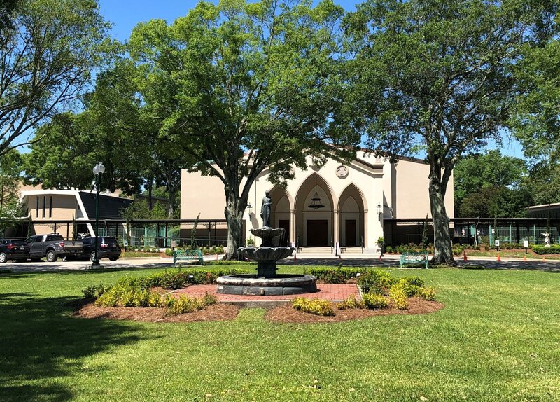 Exterior image of St. Andrew the Apostle Catholic Church in New Orleans, LA after the renovation completed by Cockfield Jackson Architects.
