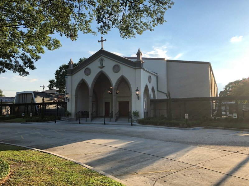 Exterior image of St. Andrew the Apostle Catholic Church in New Orleans, LA after the renovation completed by Cockfield Jackson Architects.