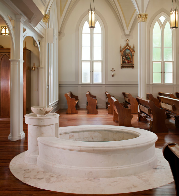 Image of St. John the Baptist Catholic Church. Restoration and renovation completed by Cockfield Jackson Architects. 