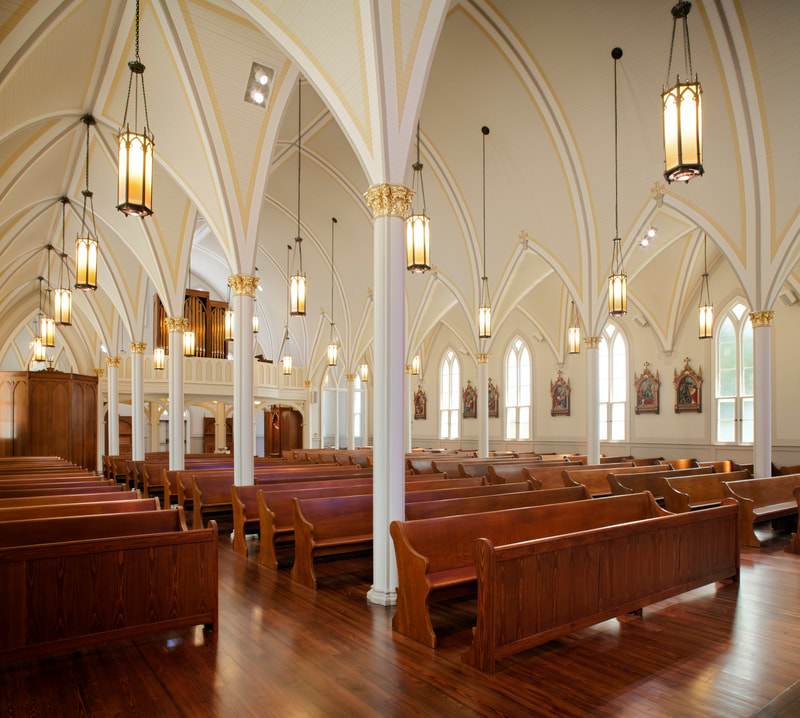 Image of St. John the Baptist Catholic Church. Restoration and renovation completed by Cockfield Jackson Architects. 
